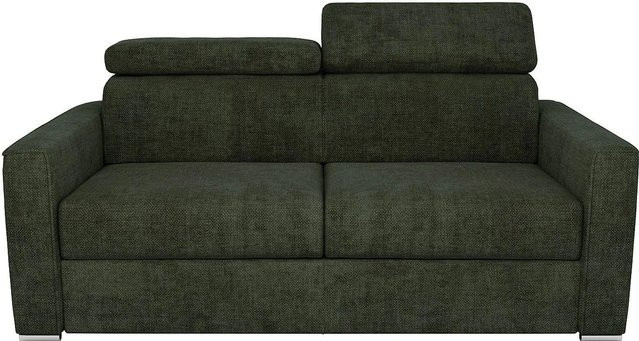 Vente-unique Schlafsofa Vizir in Tannengrün mit verstellbarer Kopfstütze und Stoffbezug, Breite: 216 cm - Bild 1