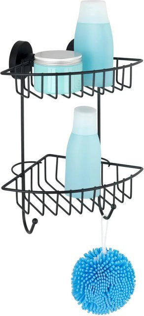 Wenko Eckregal Bari Vacuum-Loc in Schwarz mit 2 Etagen, B/T: 22,5 x 16 cm - Bild 1
