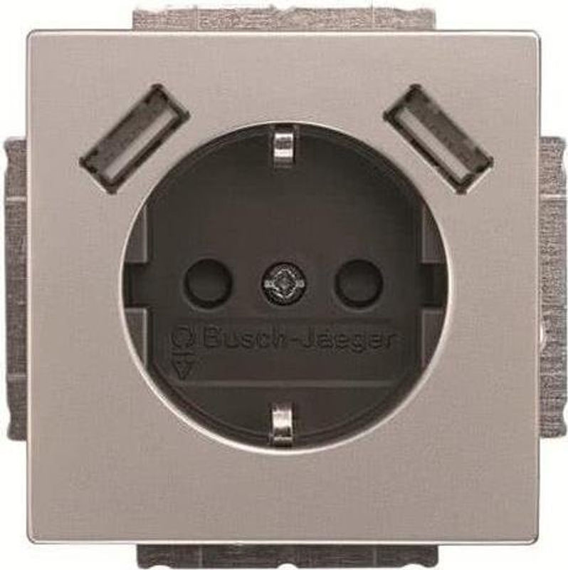 Busch-Jaeger Schuko-Steckdose mit 2x USB-A Anschlüssen in Edelstahl Silber - Bild 2