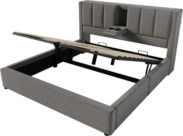 okwish Polsterbett mit Ladestation und Matratze in Grau, B/T/H: 140 x 200 x 115 cm - Bild 1