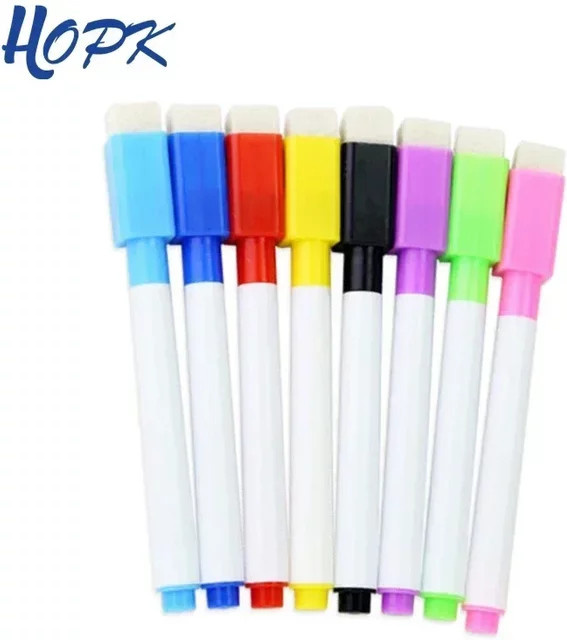 8er Set Magnetische Whiteboard Marker mit integriertem Radiergummi in Bunt, Schwarz und Weiß für Schule und Kinder - Bild 1