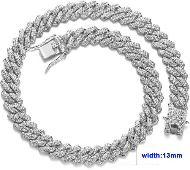 TIANGU Halskette Cuban Link, Silber, Messing, Strassbesetzt, 40 cm, Unisex - Bild 1