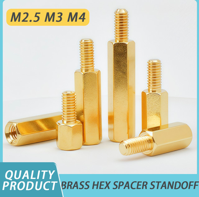 LDQUO ERICS Messing Motherboard Abstandshalter Sechskant Männlich Weiblich mit M2,5 M3 M4 Gewinde, Höhe: 6 mm, Farbe: Gold - Bild 1