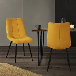 2er Set Esszimmerstühle ML-Design in Senfgelb mit Polyesterbezug und Stahlbeinen - Bild 1