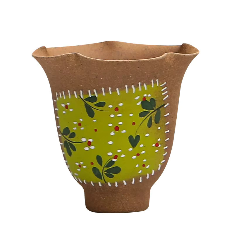 Handbemalte Keramik-Teetasse mit gelben Chrysanthemen im floralen Design, traditioneller chinesischer Kandschlamm-Mundbecher - Bild 6