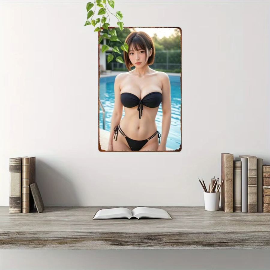 HELLOYOUNG Vintage Aluminium Wandschild Retro Bikini Dekor in Schwarz - Bild 4