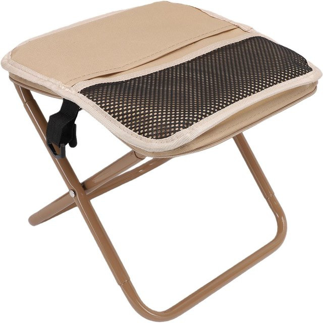 Tragbarer Faltbarer Hocker aus Oxford-Gewebe und Kohlenstoffstahl in Khaki für Camping, Reisen und Angeln - Bild 1