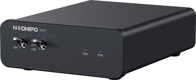 NEOHIPO DC10 Hi-Res USB DAC Decoder in Schwarz mit ES9028Q2M Chip, unterstützt DSD256/768kHz, 116dB SNR, USB, Koaxial und Optischer Eingang zu RCA-Ausgang - Bild 1
