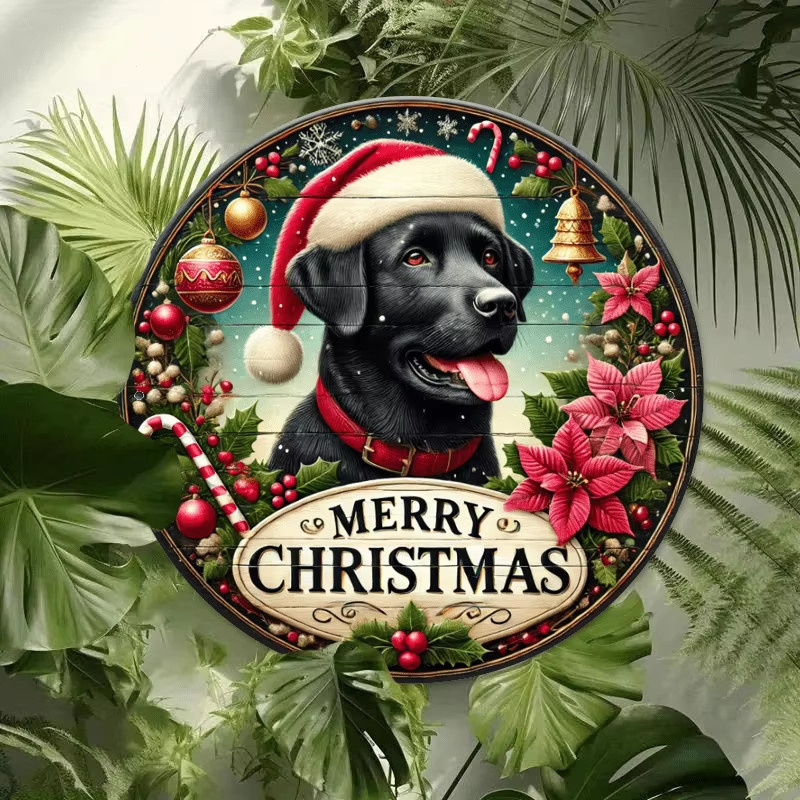 Rustikales Holzschild Potdemiel mit schwarzem Labrador für deine Weihnachtsdekoration, rund, Durchmesser: 20 cm - Bild 3