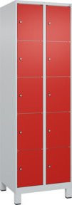 C+P Schließfachschrank Classic PLUS mit 2 Abteilen und Füßen, Farbe Grau mit Verkehrsrot, B/T/H: 195 x 60 x 50 cm - Bild 1