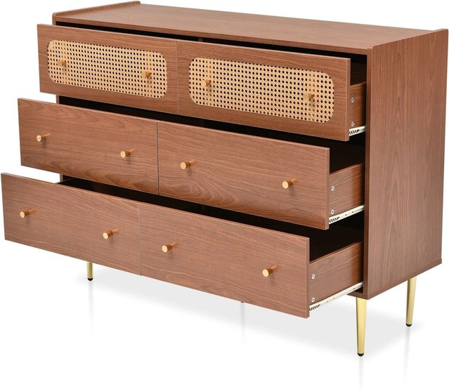 okwish Kommode mit Schubladen im Rattan-Design, Sideboard für Wohnzimmer und Schlafzimmer, Farbe: Nussbaum/Braun, B/T/H: 120 x 40 x 90 cm - Bild 1