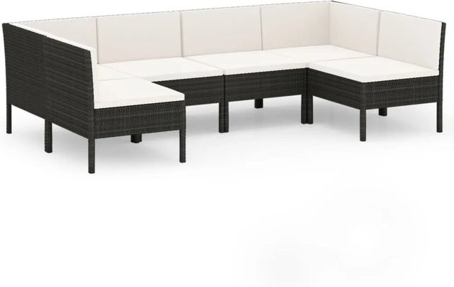 vidaXL 6-tlg Garten-Lounge-Set in L-Form aus Poly Rattan und pulverbeschichtetem Stahl, Schwarz mit Auflagen und Kissen - Bild 1