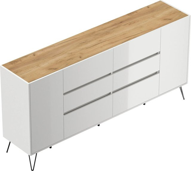 Posseik Sideboard Industrial mit 6 Schubladen und 2 Türen in Weiß Eiche, Breite: 200 cm - Bild 1