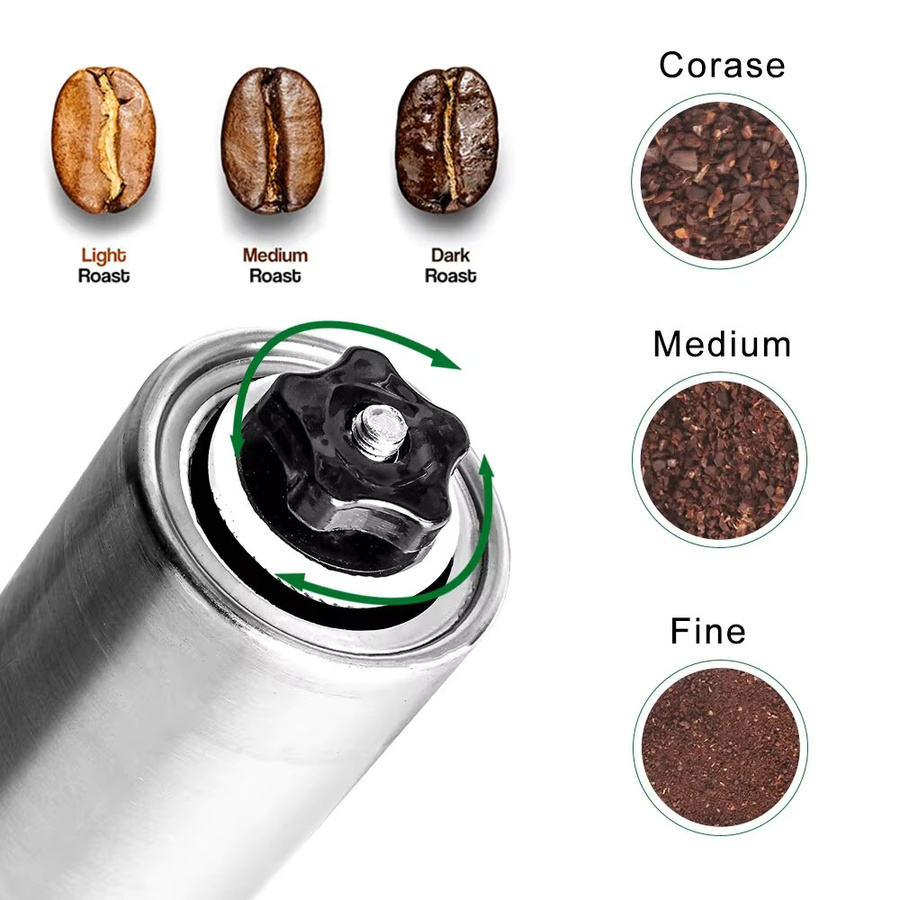 Manuelle Kaffeemühle aus Edelstahl in Silber für Kaffeebohnen und Küchenzubehör - Bild 2