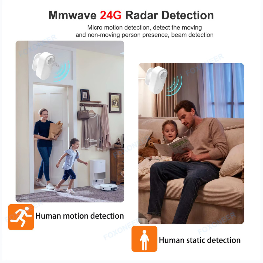 Tuya Smart Zigbee Anwesenheitssensor mit MmWave Radar und PIR sowie Helligkeitserkennung, Batteriebetrieben, Weiß - Bild 4