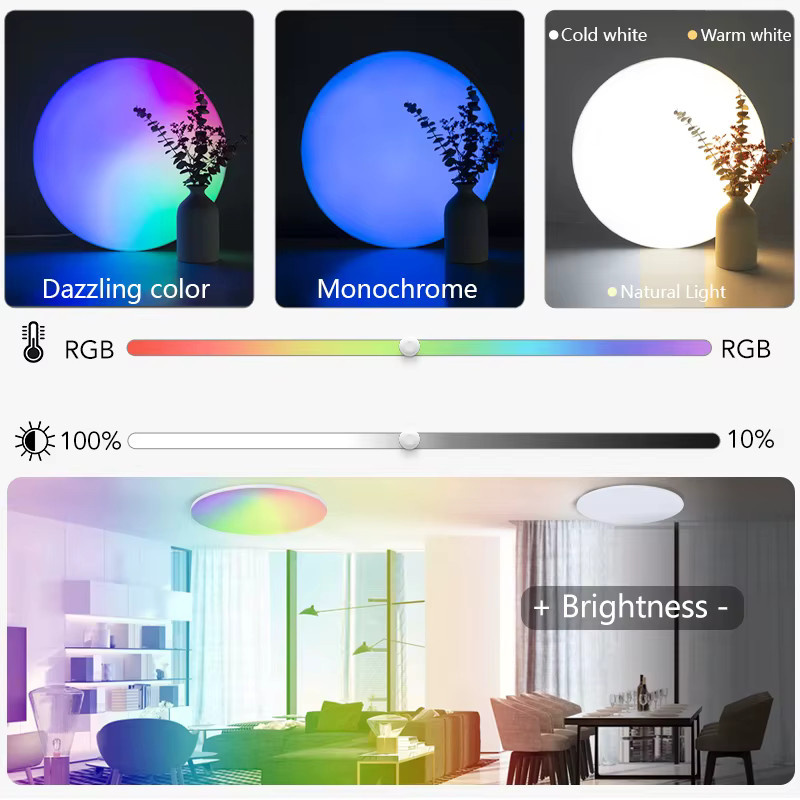 MARPOU RGB Smart LED-Deckenleuchte in Weiß, moderne runde Deckenlampe mit App- und Fernbedienung, dimmbar, 18–54 W - Bild 2