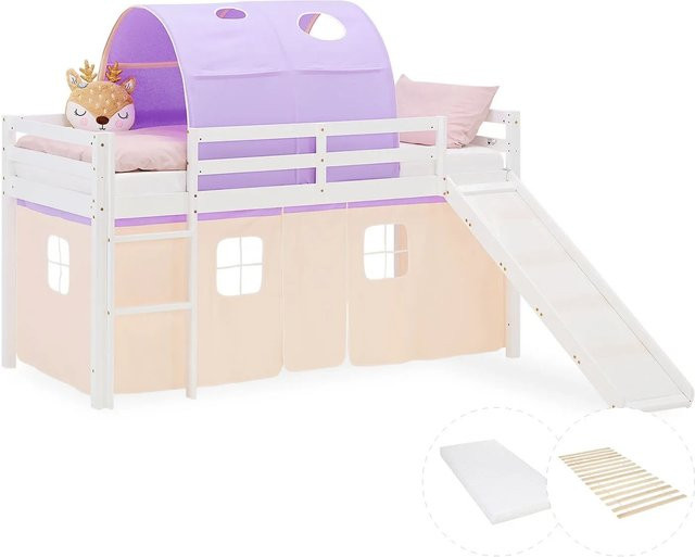 Homestyle4u Kinder Hochbett aus Kiefernholz mit Rutsche und Treppe, Breite: 90 cm, Tiefe: 200 cm, Höhe: 217,5 cm - Bild 1