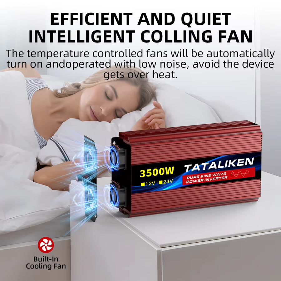 TATALIKEN Reiner Sinus-Wechselrichter 1600W-4000W 12V auf 220V Aufwärtswandler mit doppelten AC-Steckdosen in Rot - Bild 2