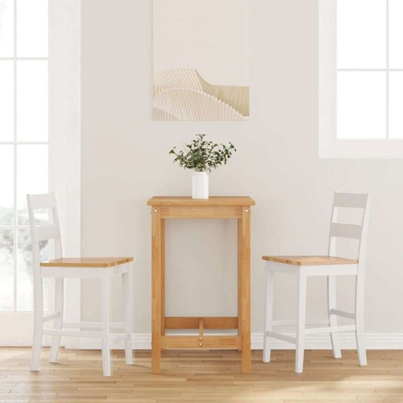 2er Set Barhocker aus Massivholz Gummibaum in Weiß und Natur von vidaxl im Landhausstil - Bild 1