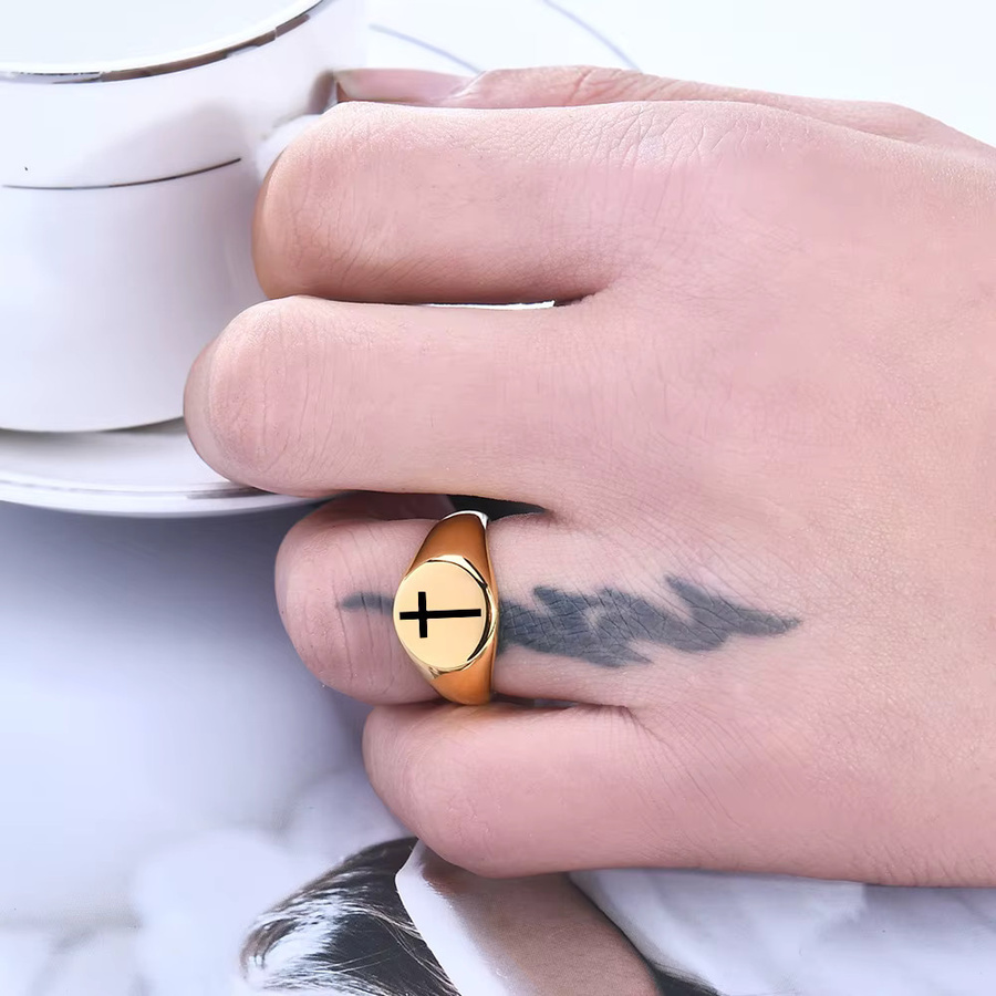 VQYSKO Kuppelring Edelstahl, Kreuzdesign, Unisex - Bild 2