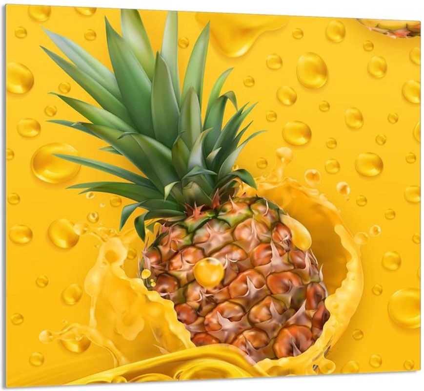 Glas-Küchenrückwand mit Ananas-Motiv in Gelb und Mehrfarbig, B: 65 cm, H: 60 cm - Bild 1