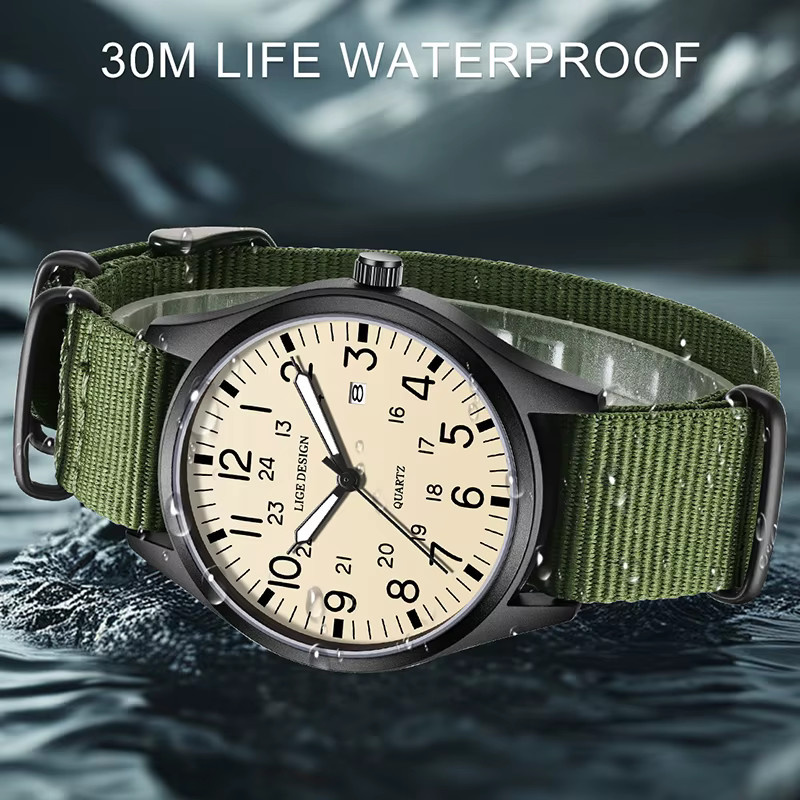 LIGE Armbanduhr Quarz, Nylon, Weiß, Herren, Wasserdicht - Bild 4
