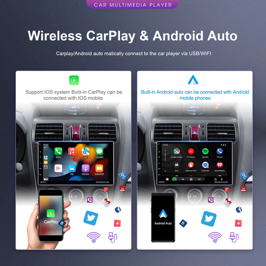 Podofo Android Autoradio 1Din mit 9 Zoll Multimedia-Player, 2+64GB, GPS-Navigation, WLAN, Bluetooth, USB und Mirror Link in Schwarz - Bild 2
