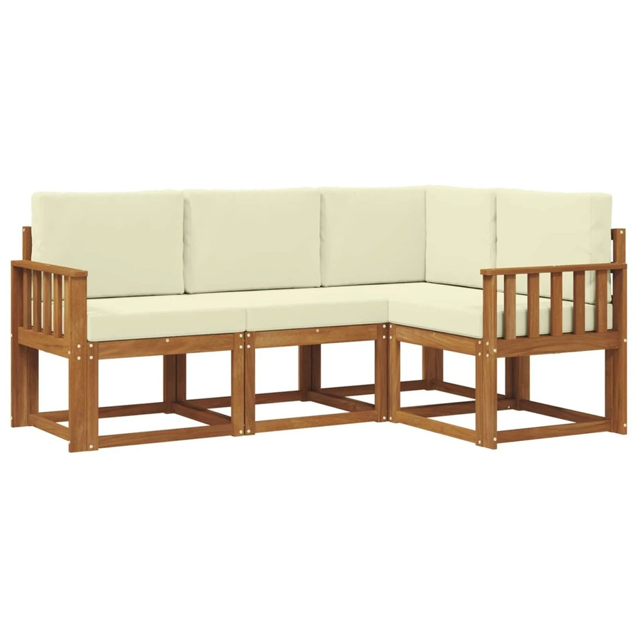 vidaXL Outdoor-Sofagarnitur in L-Form aus massivem Akazienholz mit Kissen in Natur und Creme - Bild 2