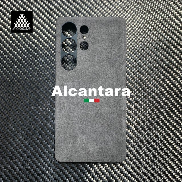 Handgefertigte magnetische Alcantara Handyhülle für Samsung Galaxy S25 Ultra und S25+ in Grau mit Premium Lederoptik - Bild 1