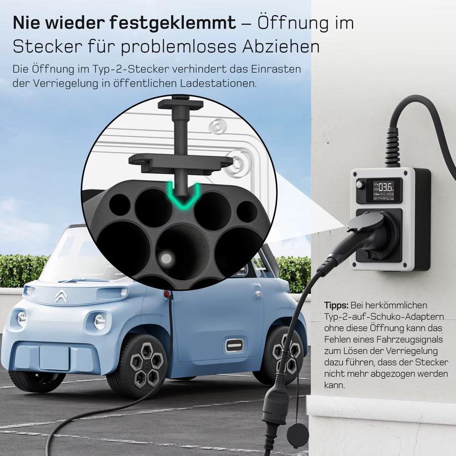 dé Typ 2 zu Schuko Adapter mit TPU-Kabel in Schwarz für Ladestationen - Bild 3