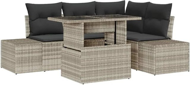 vidaXL 5-tlg Garten-Sofa-Set aus Poly Rattan mit integriertem Stauraum und Polstern in Hellgrau - Bild 1