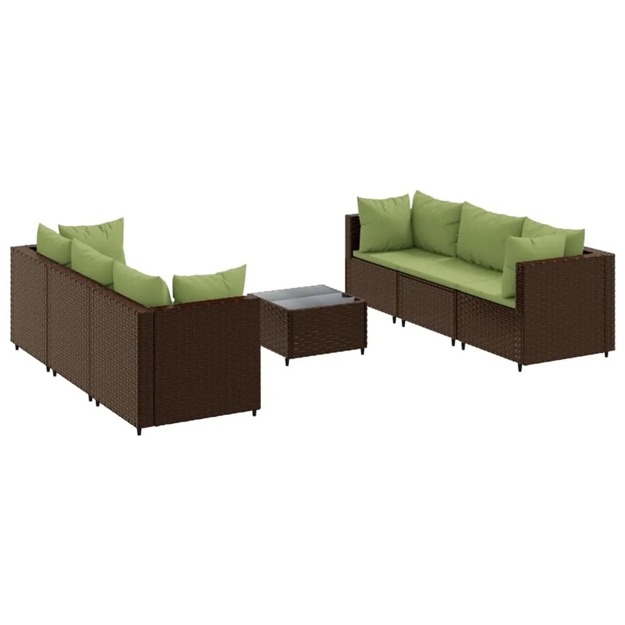 vidaXL 7-tlg. Garten-Lounge-Set in L-Form aus Poly-Rattan und pulverbeschichtetem Stahl, Braun/Grün mit Kissen und Couchtisch - Bild 2