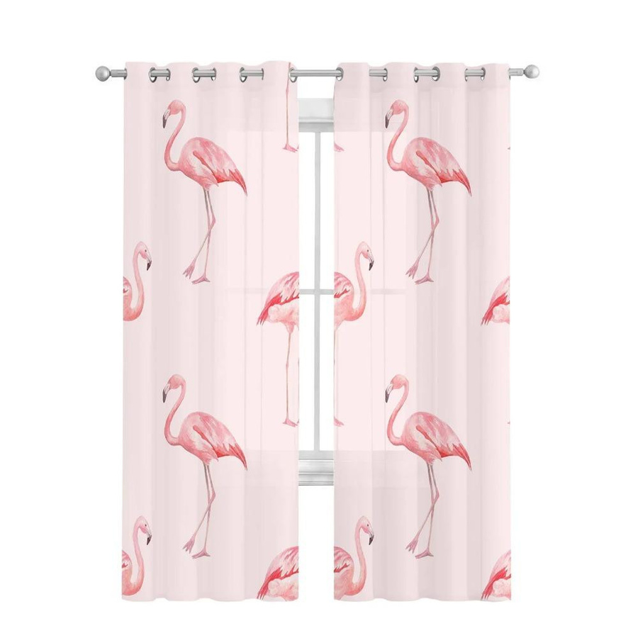 Yiran Furniture Transparenter Voile-Vorhang Flamingo Design in Rosa im Nordic Stil, Breite: 135 cm, Höhe: 115 cm - Bild 2