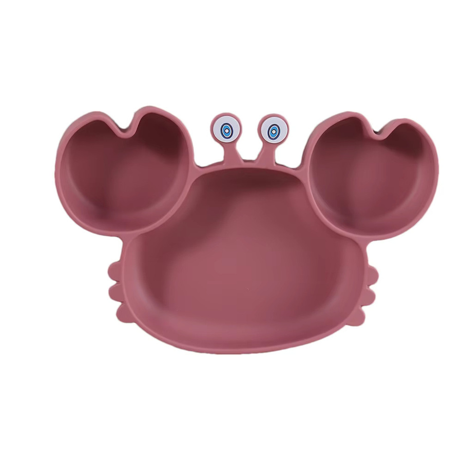 MIGITOS Silikon Babyteller in Krabbenform mit starker Saugkraft, BPA-freies Fütterungsset mit Löffel und Gabel in Beige - Bild 2