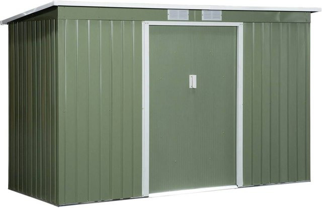 Outsunny Gerätehaus aus verzinktem Stahl in Grün mit Lüftungsfenster und Schiebetüren, B/H/T: 280 x 172 x 130 cm - Bild 2