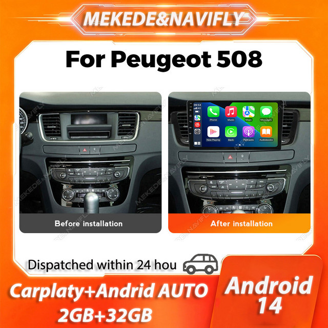 MEKEDE 2 DIN Carplay Autoradio mit IPS Bildschirm und GPS Navigation für Peugeot 508 2011-2018 in Schwarz - Bild 1