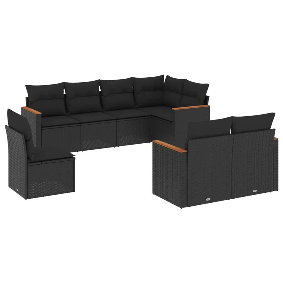 vidaXL 8-teilige Garten-Sofagarnitur in U-Form aus Poly-Rattan und Akazienholz mit Kissen in Schwarz - Bild 2