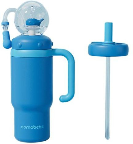 Alva Wal-Brunnenbecher aus Edelstahl in Blau mit Strohhalm, 710 ml - Bild 1