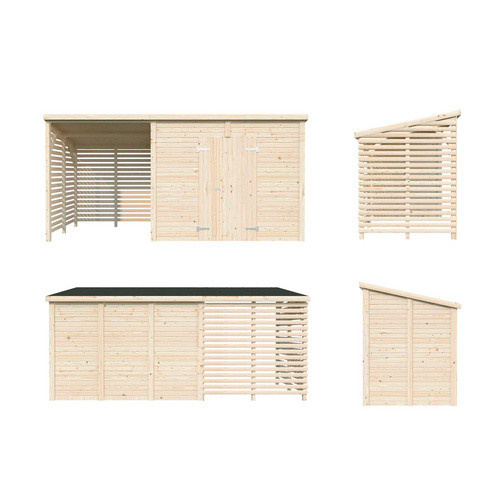 Palmako Gerätehaus Leif aus Fichtenholz in Grau mit Pultdach und Vordach, B/T/H: 460 x 170 x 228 cm - Bild 3