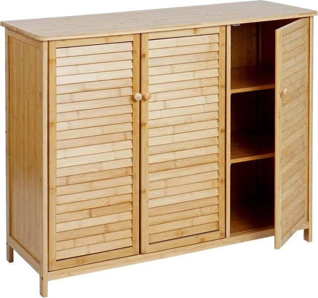 Sideboard MCW-B18 Highboard Kommode aus Bambus mit 3 Türen in Braun und Beige, B/H/T: 81 x 97 x 34 cm - Bild 1