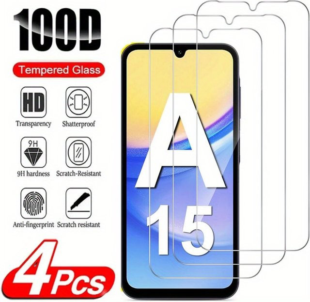 4er-Pack Sichtschutz Displayschutzfolie aus gehärtetem Glas für Samsung Galaxy A15 4G und A15 5G, transparent, stoßfest und bruchsicher - Bild 1
