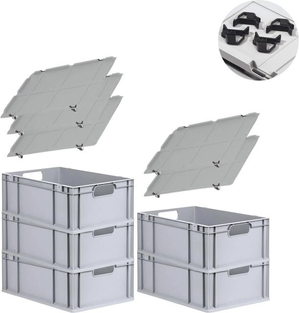 PROREGAL Spar Set mit 5x Eurobox Nextgen Economy in Schwarz inklusive Auflagedeckeln und 4x Schiebeschnappverschlüssen, H x B x T: 22 x 40 x 60 cm, 44 Liter - Bild 1