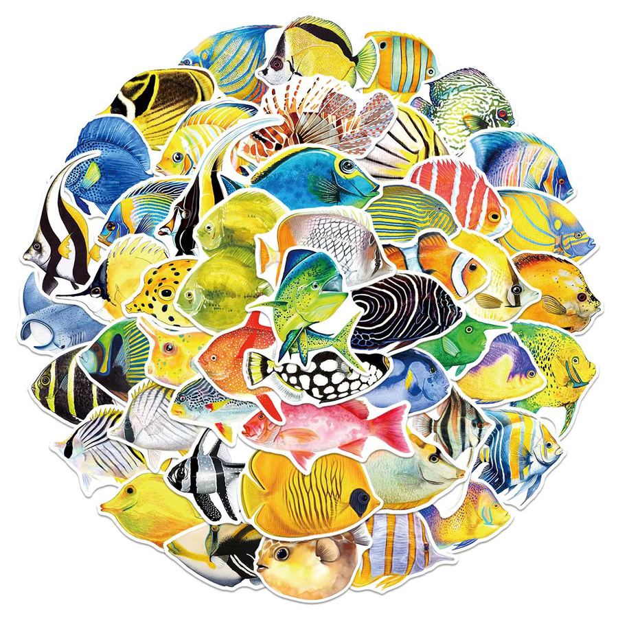 50 Stück Cartoon Fisch Graffiti Aufkleber wasserfest in Multicolor für DIY Dekoration von Gepäck und Handyhüllen - Bild 3