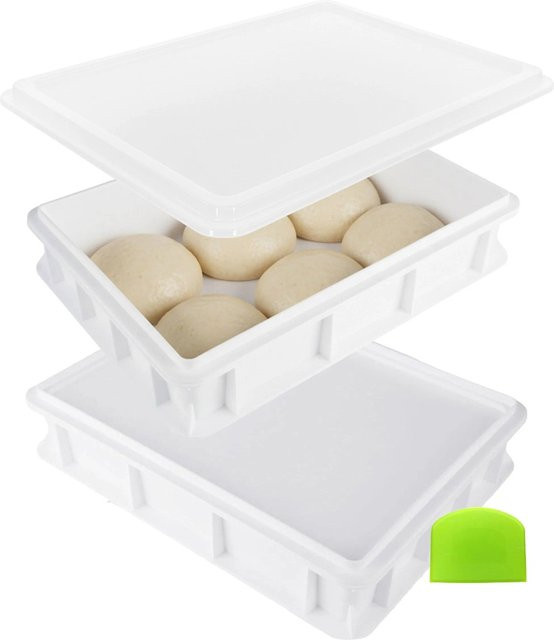 Relaxdays Pizzaballenbox 2er Set aus Kunststoff in Weiß, stapelbar und gefriergeeignet, B: 40 cm, T: 30 cm, H: 7 cm - Bild 1