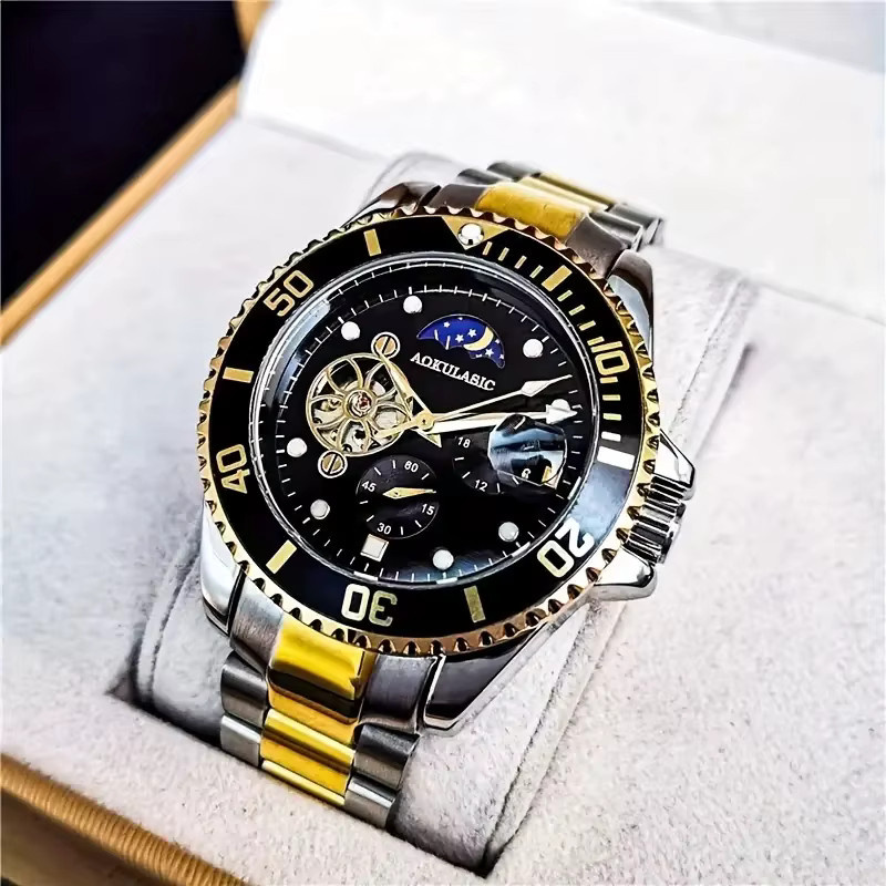 AOKULASIC Armbanduhr Automatik, Edelstahl, Schwarz, Herren - Bild 2