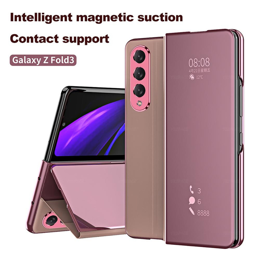Samsung Galaxy Z Fold6 Klapphülle mit Spiegel und Ständer in Pink - Bild 2