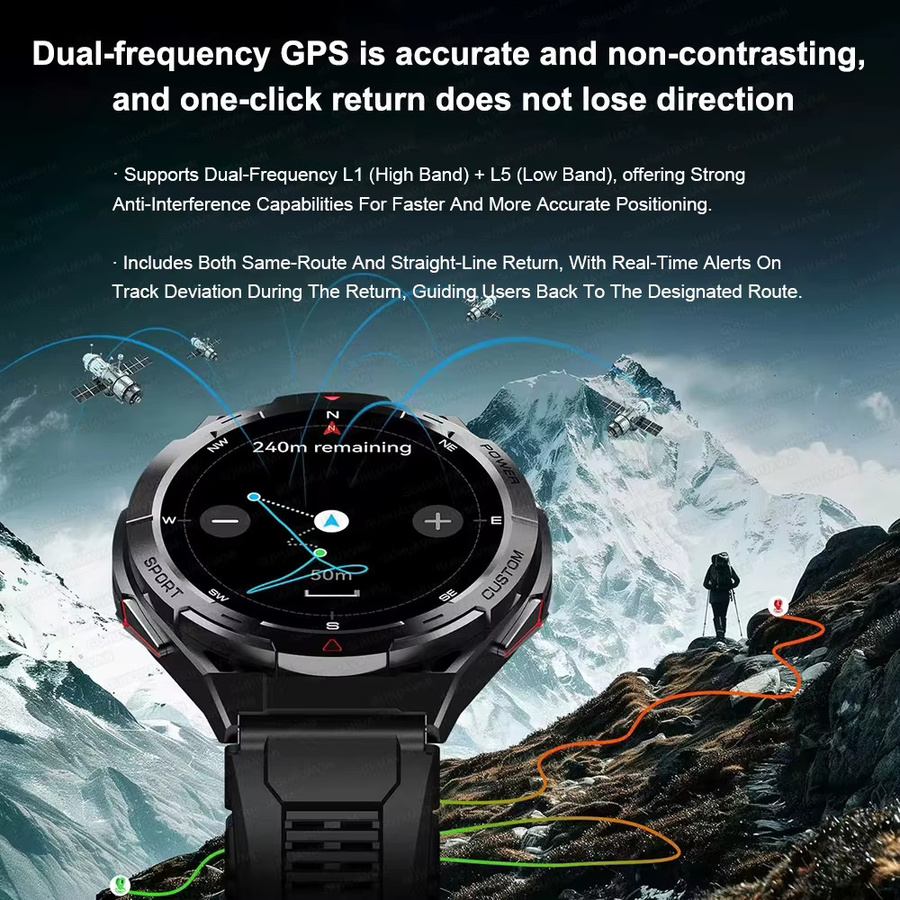GUHUAVMI Outdoor Smartwatch für Männer mit integriertem GPS, 1,43 Zoll AMOLED Display, Kompass und Bluetooth Anruffunktion, 3ATM Wasserdicht, Schwarz/Silber - Bild 3