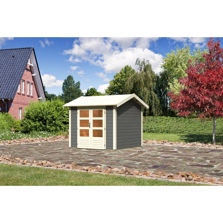 Karibu Holz-Gartenhaus Timra in Terragrau mit Satteldach und modernem Design, B/T/H: 244 x 240 x 240 cm - Bild 2