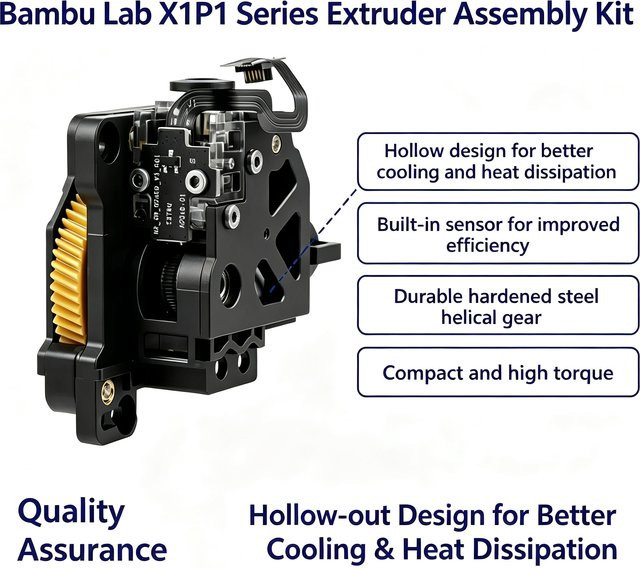 Bambu Lab Gehärtete Stahl-Extruder-Einheit für P1S P1P und X1 Serie in Schwarz - Bild 1