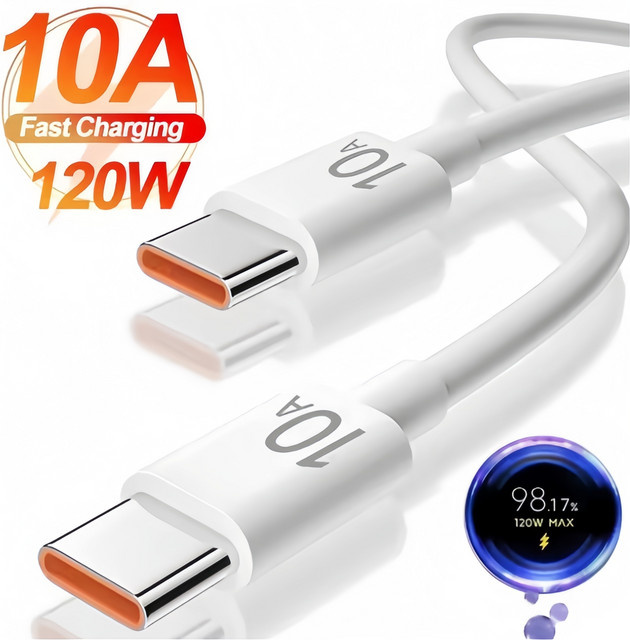 120 W USB-C Ladekabel mit PD Schnellladefunktion für iPhone, Xiaomi, Samsung und POCO, Farbe: Weiß - Bild 1